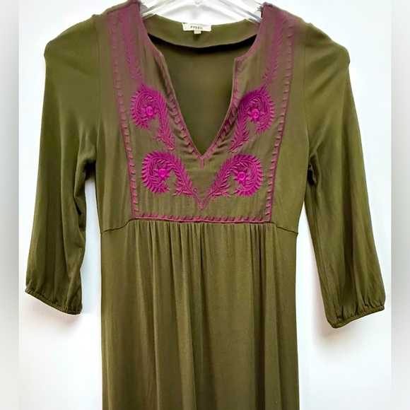 Fossil Olive Green Midi Dress with 3/4 Sleeves - Picture 1 of 7